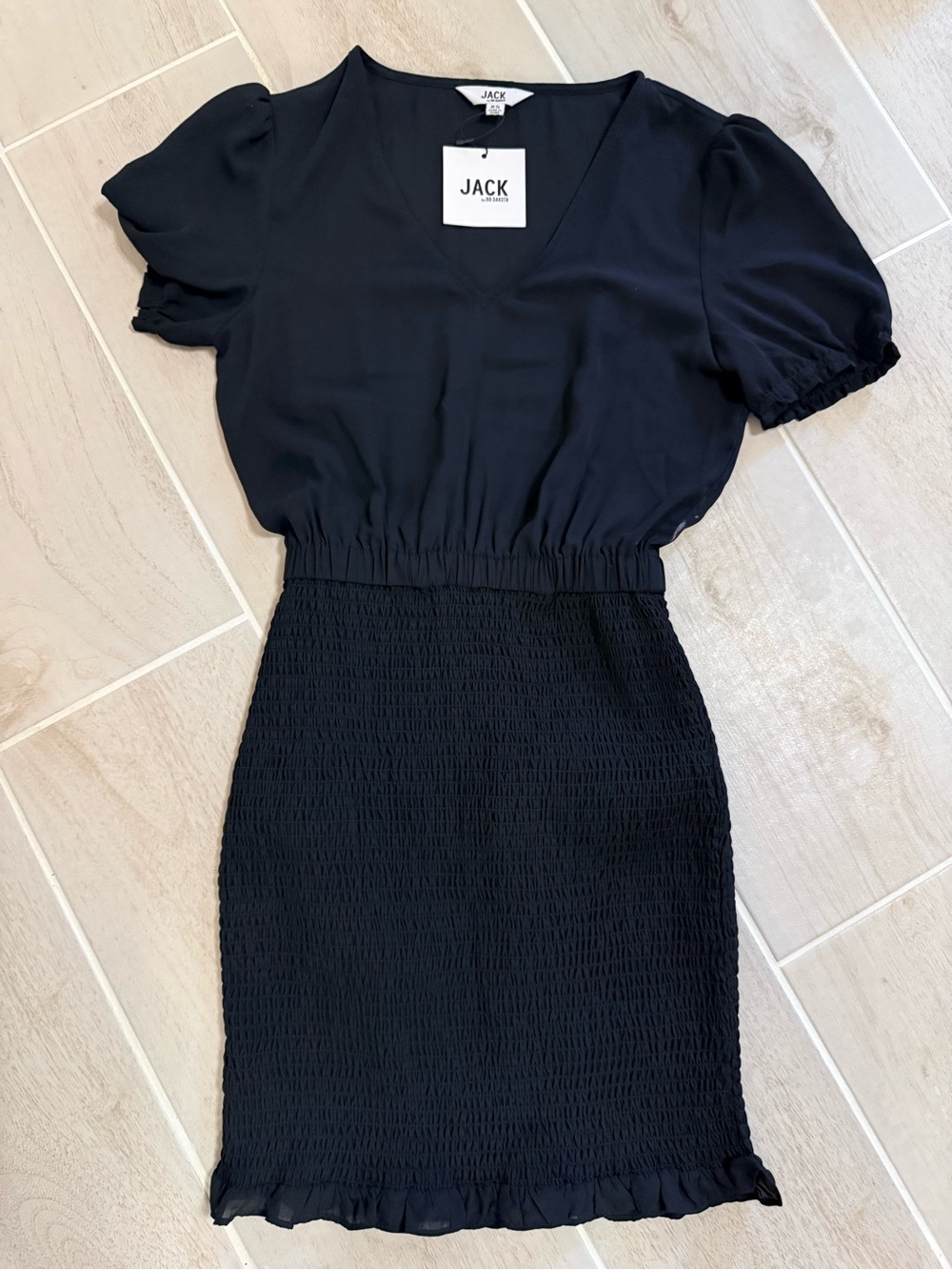 Jack by BB Dakota Black V-Neck Puff Sleeve Smocked Mini